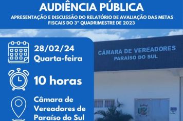 Audiência Pública para apresentação e discussão do relatório de avaliação das metas fiscais do 3º quadrimestre de 2023