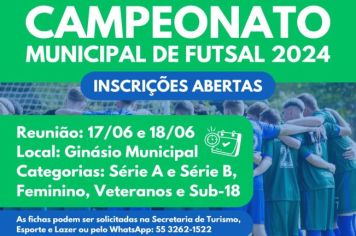 Inscrições abertas: Campeonato Municipal de Futsal 2024