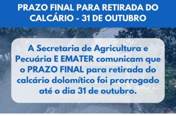 Aviso: prazo final para retirada do calcário - 31/10