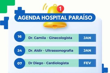 Aviso: agenda do Hospital Paraíso, na Vila Paraíso