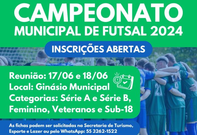 Inscrições abertas: Campeonato Municipal de Futsal 2024