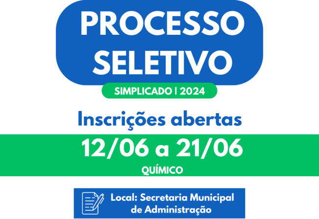 Processo Seletivo Simplificado para banca de cadastro reserva de: Químico.